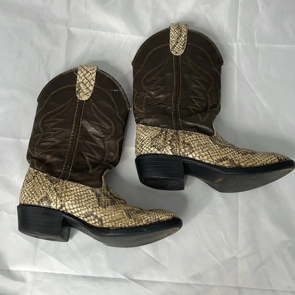 BRONCO Kids Western Cowboy Boots Snakeskin Brown Faux Leather Size 12 D - Picture 3 of 13